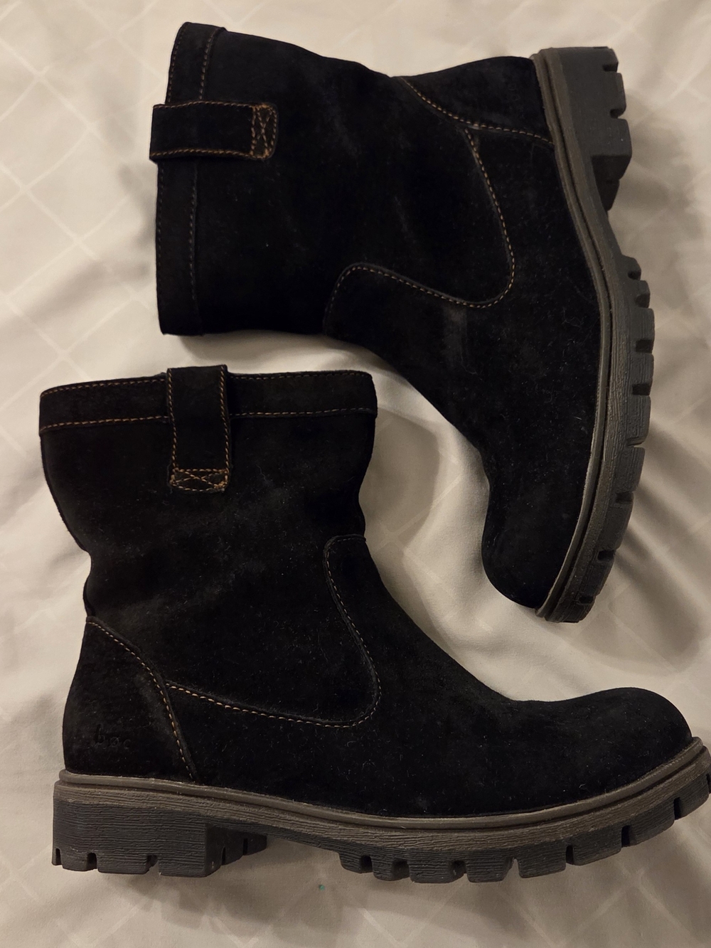 b.o.c. Black Suede Women's Ankle Booties with Lug Sole